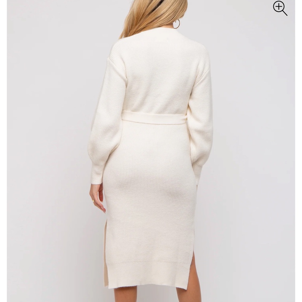 Pink Blush Ivory Side Slit Maternity Sweater Midi Dress - Picture 4 of 6